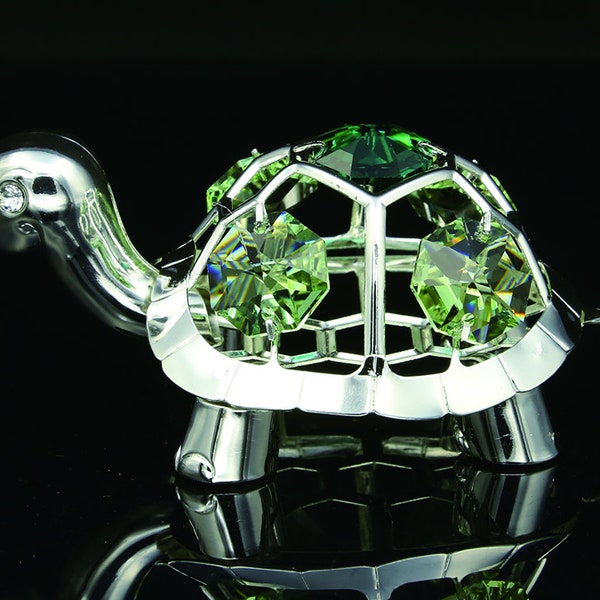 Swarovski en cristal d’émeraude clouté plaqué argent tortue figurine ornement