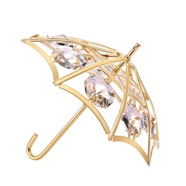 Handmade 24K gold plated umbrella hand decorated with Swarovski crystals table décor ornament figurine premium gift sparkling interior