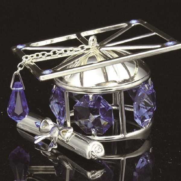 Swarovski sapphire crystal studded silver graduation hat figurine ornament great graduation gift