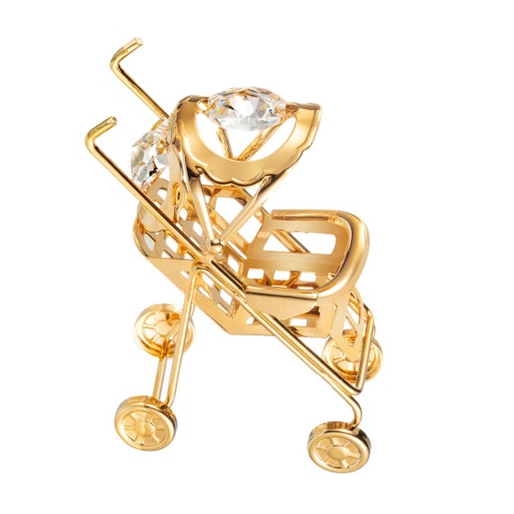 Swarovski Crystal Element Studded 24k Gold Plated Baby Stroller