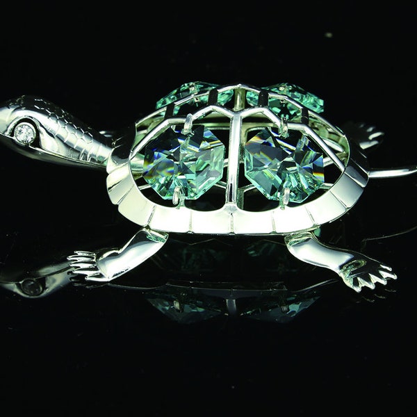 Swarovski emerald crystal studded silver plated turtle tortoise figurine ornament