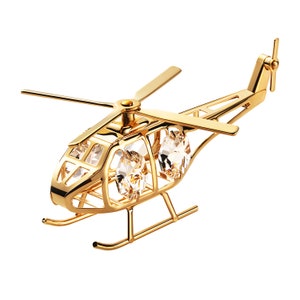 Handmade 24K gold plated helicopter hand decorated with Swarovski crystals table décor ornament figurine premium gift sparkling interior