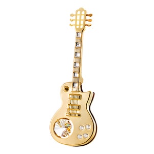 Handmade 24K gold plated guitar hand decorated with Swarovski crystals table décor ornament figurine premium gift sparkling interior