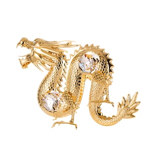 Handmade 24K gold plated dragon hand decorated with Swarovski crystals table décor ornament figurine premium gift sparkling interior