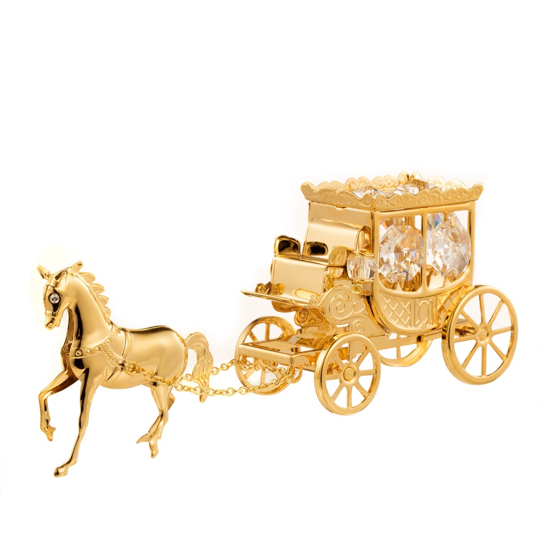 Handmade 24K Gold Plated Horse Pulling Carriage Hand