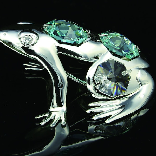 Swarovski emerald crystal studded silver plated frog figurine ornament