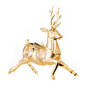 Handmade 24K gold plated reindeer hand decorated with Swarovski crystals table décor ornament figurine premium gift sparkling interior