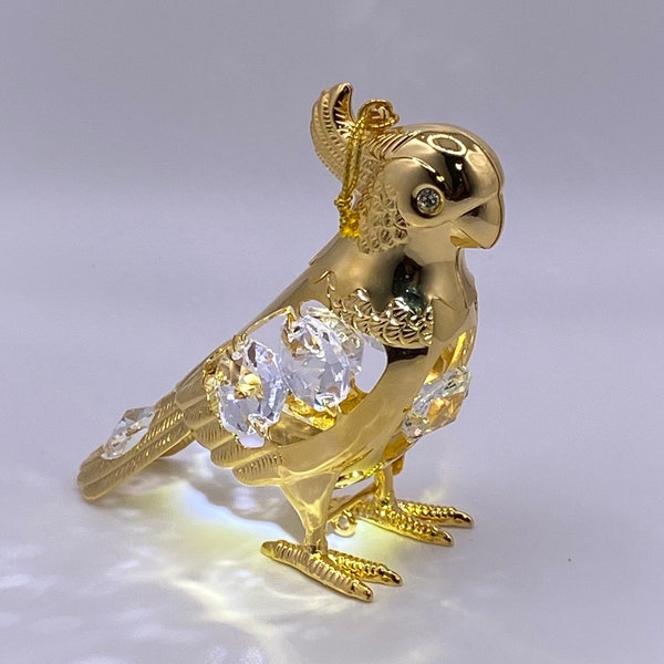 Handmade 24K gold plated parrot cockatoo hand decorated with Swarovski crystals table home décor ornament figurine premium gift sparkling