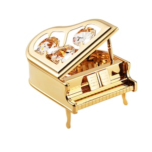 Handmade gold silver plated grand piano figurine hand decorated w/ Swarovski crystals premium gift luxury sparkling interior décor collector