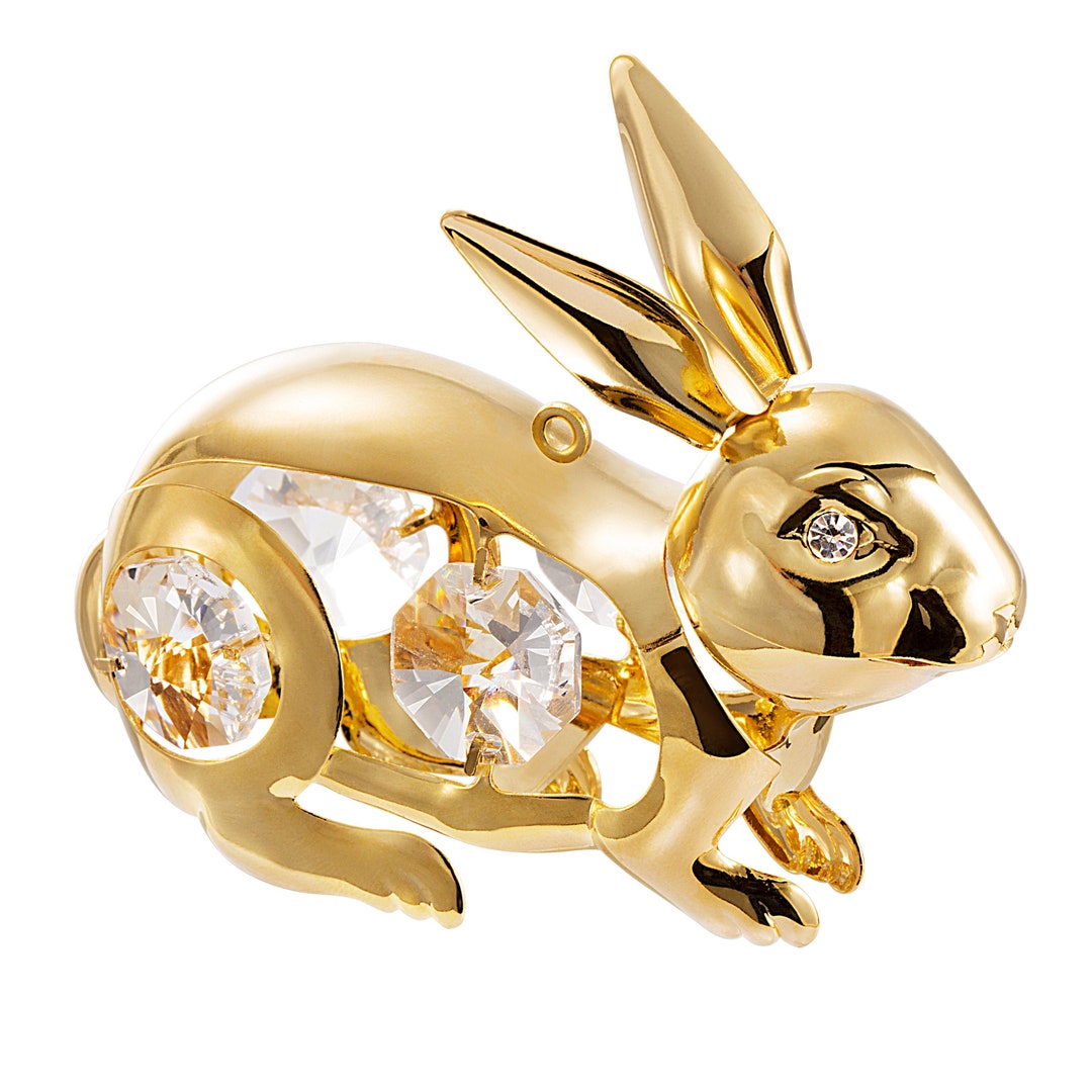 Handmade 24K Gold Plated Bunny Rabbit Hand Decorated W/ Swarovski
