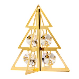 Handmade 24K gold plated Christmas tree hand decorated w/ Swarovski crystals table décor ornament figurine premium gift sparkling