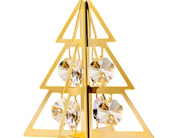 Handmade 24K gold plated Christmas tree hand decorated w/ Swarovski crystals table décor ornament figurine premium gift sparkling