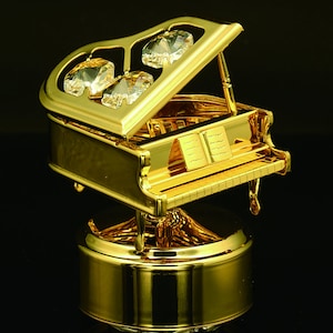 Handmade 24k gold plated mechanical music box decorated w/ Swarovski crystals birthday gift meaningful décor