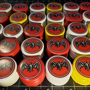 50 white BATS Bacardi Rum bottle caps 50 all white caps.