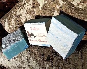 Seafoam Handmade Soap with White Coral Sand and Palmarosa by Meadow Mermaids