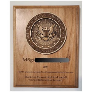 Custom Wood Plaque with 3D Engraved Wood Crest, Military Award, Retirement, Gift, Custom Engraved, PCS