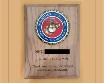 Custom Wood Plaque with Sublimate Color Crest, Military Award, Retirement, Gift, Custom Engraved, PCS