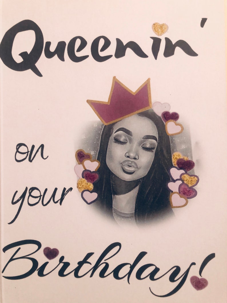 Queenin' Queening Happy Birthday Card Black Ethnic Woman