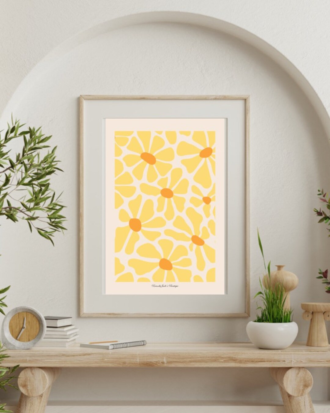 Funky Yellow Flowers Poster Digital Botanical Art Print Abstract Floral ...