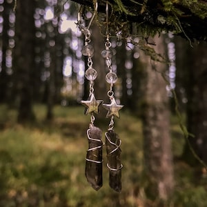 Smokey Quartz & Labradorite Earrings Handmade Crystal Jewelry
