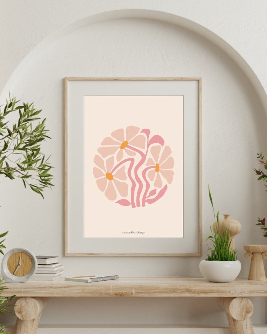 Pink Abstract Flowers Poster Digital Botanical Art Print Funky Floral ...