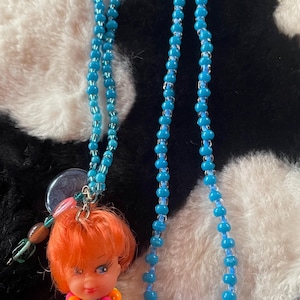 Light blue Long 13” beaded doll necklace clone kiddle