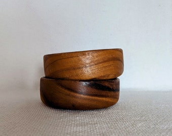 Retro Bohemian style handcrafted pair of teak bowls, eco living sustainable zero waste home decor