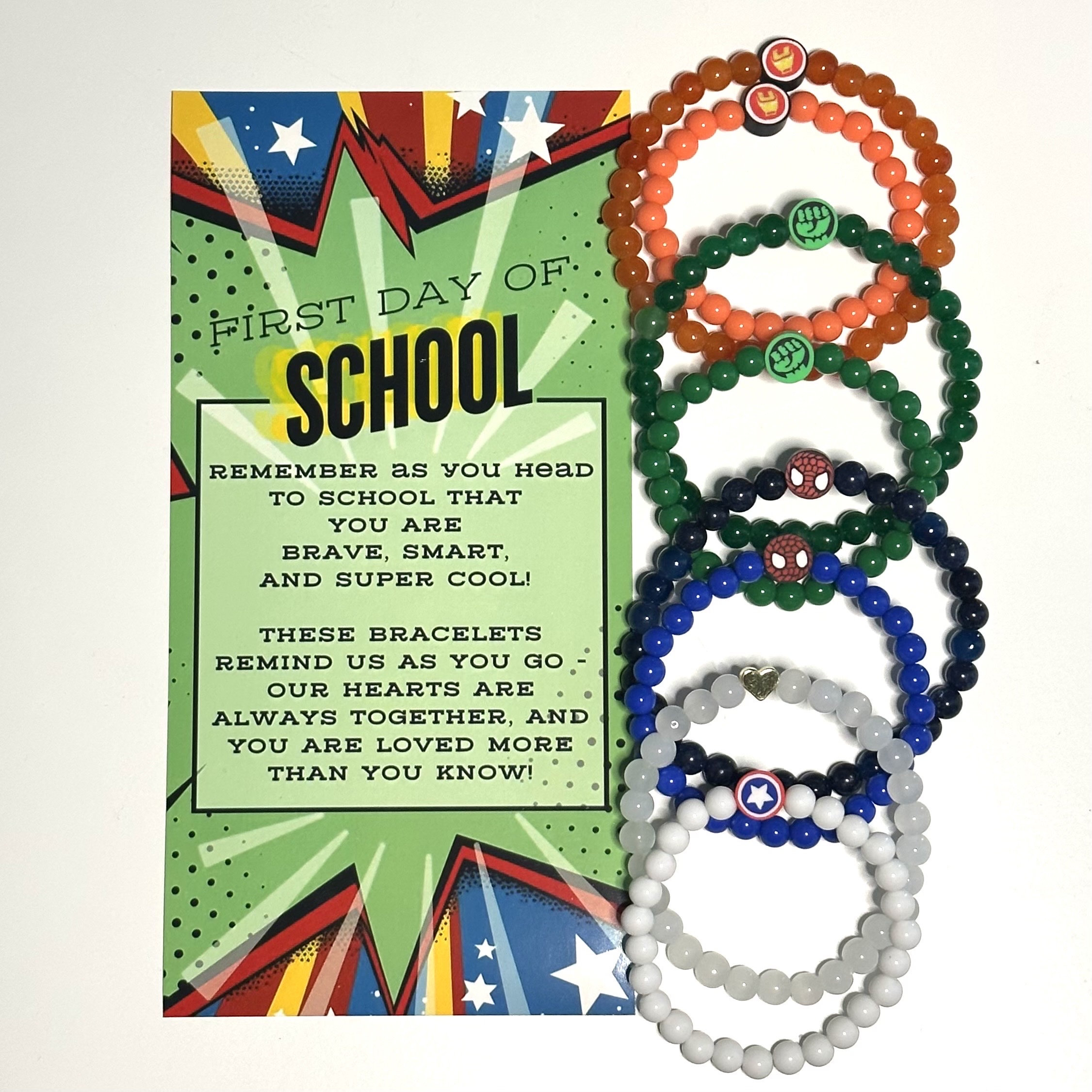 Hero Back to School Bracelet Set, Boy Mom Matching Bracelet, Superhero Matching Bracelet, Kindergarten Bracelet, Family Matching Bracelet