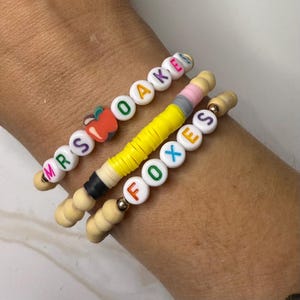 PERSONALIZED SET, Wood Teacher Bracelet, Back to School Teacher Bracelet, Teacher Gift, Teacher Appreciation Gift, Pencil Bracelet, Mascot