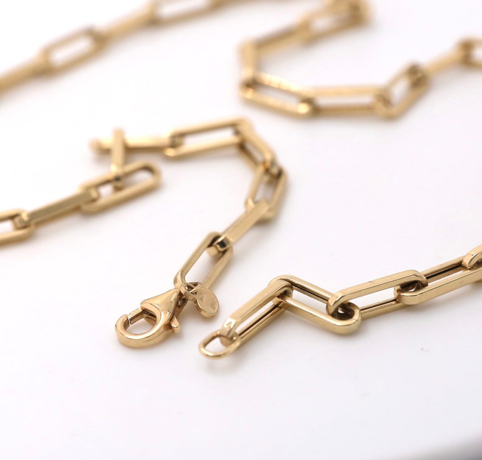 14K Solid Gold Paperclip Necklace 18 Inches Etsy