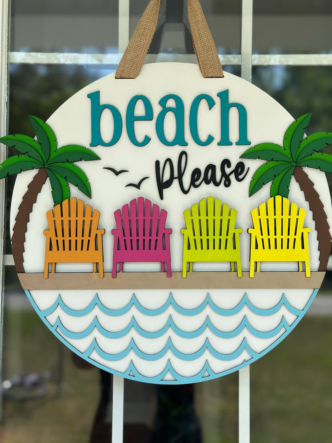 Beach Please Door Hanger - Beach Decor - Coastal Decor - Wood Round ...