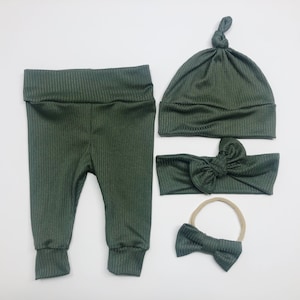 U CHOOSE COLOR, Baby Boy Olive Green Leggings and Beanie Set