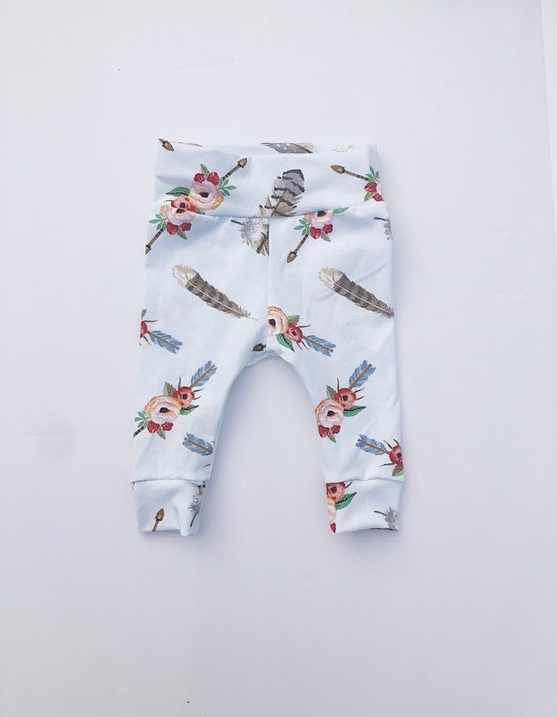 Arrow feather peony floral blue Baby Girl Set Leggings Hat Headband Bow Gift Shower Photo Prop newborn Take Home Outfit Birthday Knot Pants