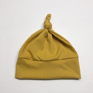 Mustard Yellow gender neutral Ribbed Knit Striped knot hat beanie baby toddler infant girl take home photo prop gift shower birthday soft