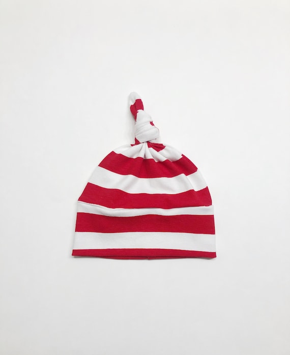 Red White Stripe Knot Hat Beanie Baby 