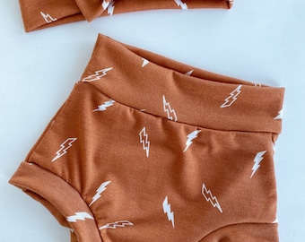 Burnt Orange Lightning Bolt Baby Bummies and Headband Set