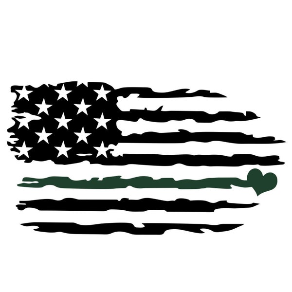 Thin Green Line with Heart Flag,Military Flag,Distressed Hero Flag,American Flag,Distress Military Flag,Military Thin Green Line Flag