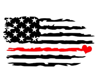 Thin Red Line Flag,Thin Red Line with Heart,Firefighter Decal,Fireman Distressed Flag,Distressed Hero Flag,Red Thin Line Vinyl Decal
