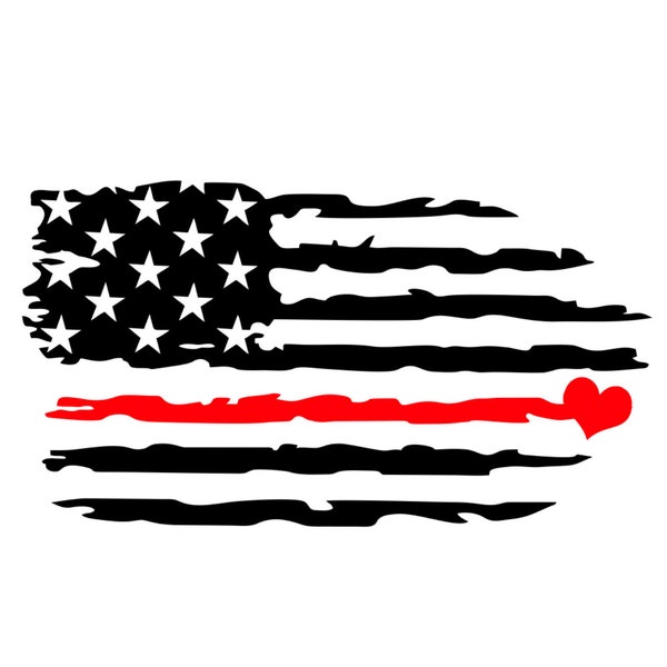 Thin Red Line Flag,Thin Red Line with Heart,Firefighter Decal,Fireman Distressed Flag,Distressed Hero Flag,Red Thin Line Vinyl Decal