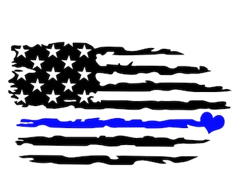 Thin Blue Line Decal with Heart, Law Enforcement Decal,Blue Thin Line Vinyl Decal,Distressed Thin Blue Line Flag Decal,Back the Blue Decal
