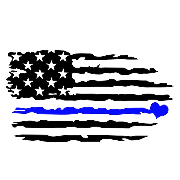 Thin Blue Line Decal with Heart, Law Enforcement Decal,Blue Thin Line Vinyl Decal,Distressed Thin Blue Line Flag Decal,Back the Blue Decal