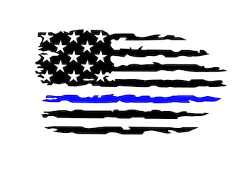 Thin Blue Line Flag Decal,Blue Thin Line Flag Decal,Back the Blue Decal,Distressed First Responder Flag Decal,Decal Thin Blue Line Flag