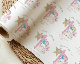 Inpakpapier eenhoorn 1e verjaardag voor meisje, gepersonaliseerde cadeauverpakking verjaardag meisje, inpakpapier verjaardag dochter