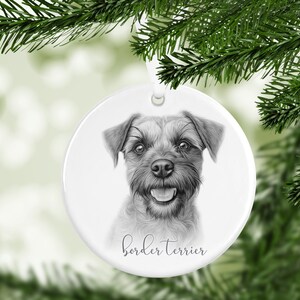 Pallina di Natale personalizzata a forma di cane Border Terrier, pallina di ceramica raffigurante una razza canina, regalo di Natale per gli amanti dei cani, regalo per Border Terrier.