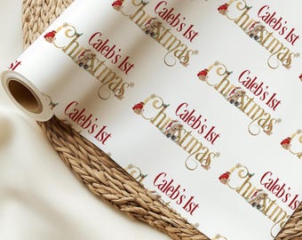 Rotolo di carta da regalo personalizzata per il primo Natale, carta da regalo per il primo Natale, regalo di Natale per orsetto, carta da regalo con nome, regalo di Babbo Natale