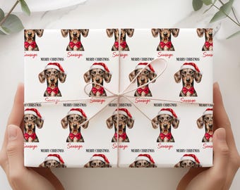 Papier cadeau de Noël teckel, emballage cadeau teckel personnalisé