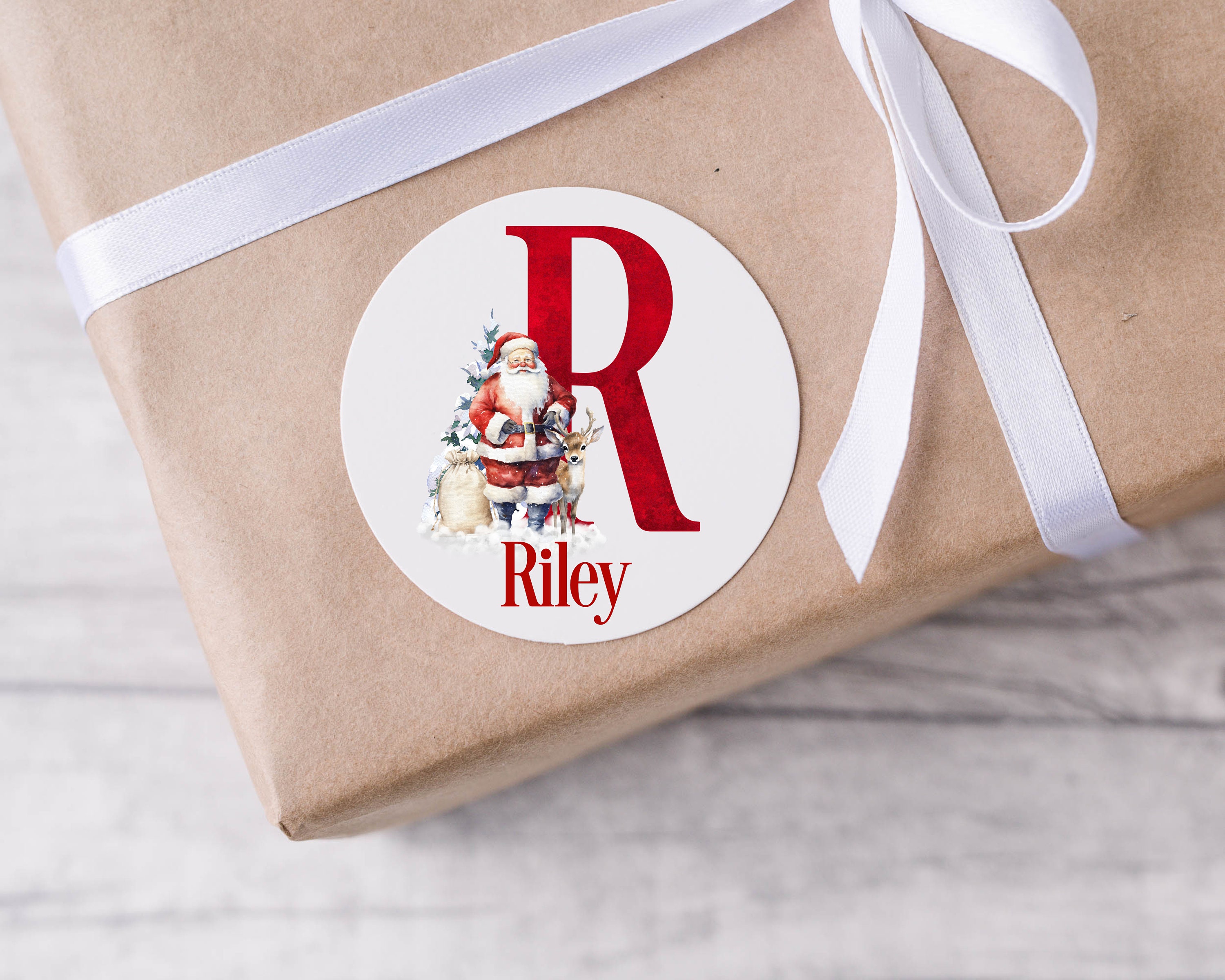 Personalised Christmas stickers, Santa gift tags, custom Christmas packaging, red Christmas Santa gift packaging labels