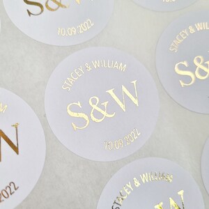 Personalised Foil Stickers, White 37mm Stickers, Wedding Invitation Stickers, foil wedding stickers, custom wedding sticker, Envelope Seal
