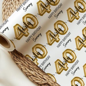 Presentpapper till 40-årsdag, milstolpepapper för honom, för henne, personligt presentpapper till 40-årsdag, 18, 21, alla åldrar, guldballong