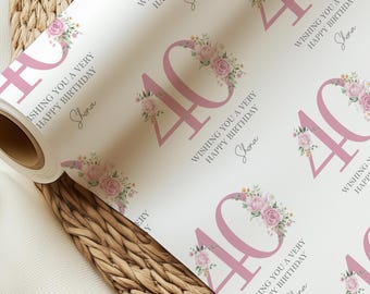 Papel de regalo para 40 cumpleaños, papel de regalo para ella, papel de regalo personalizado para 40 cumpleaños, 30, 40, 50, 60, 70, 80 y 90.